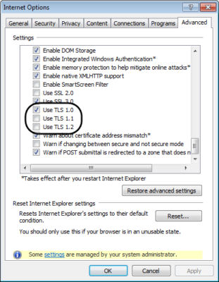 Resolve the error by enabling TLS 1.2 Protocol