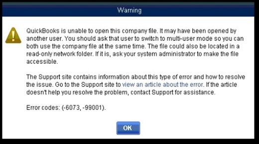 what does Unable to Open Company File means?