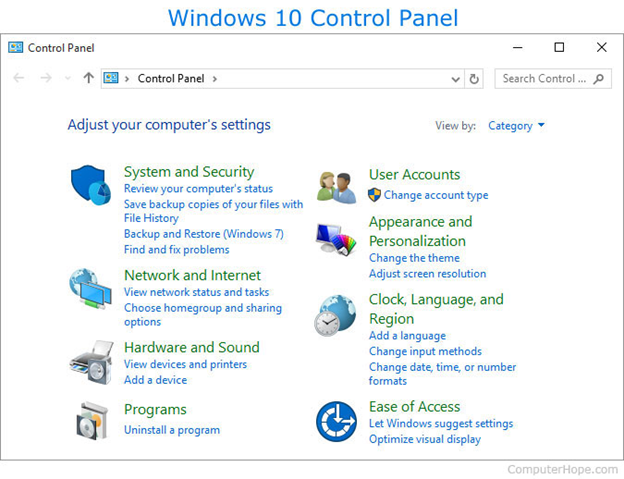 Windows 10 Control Panel