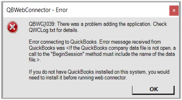 QB Web Connector Error