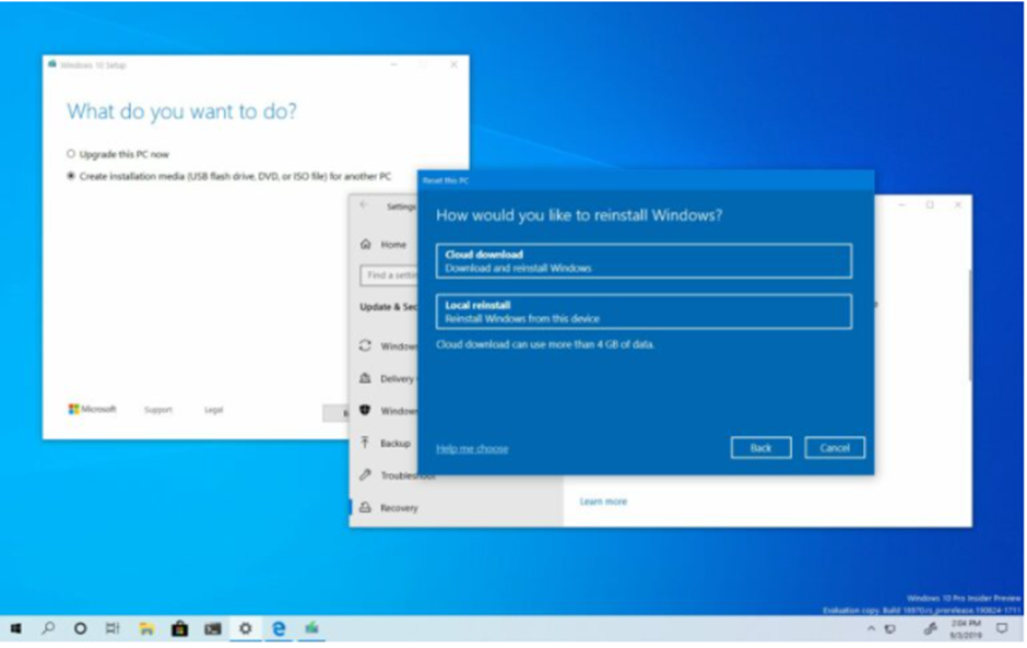 How would you like to reinstall windows?