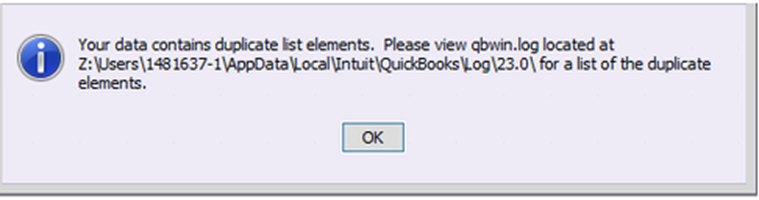 Message showing due to QuickBooks Message Code 213