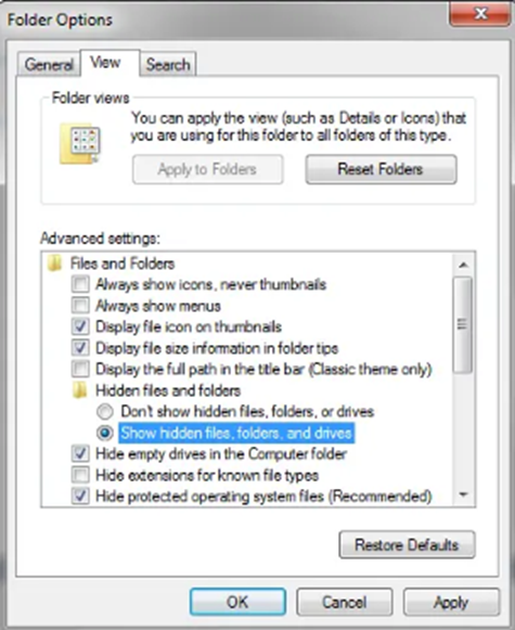 Show Hidden Files, Folders and Drives