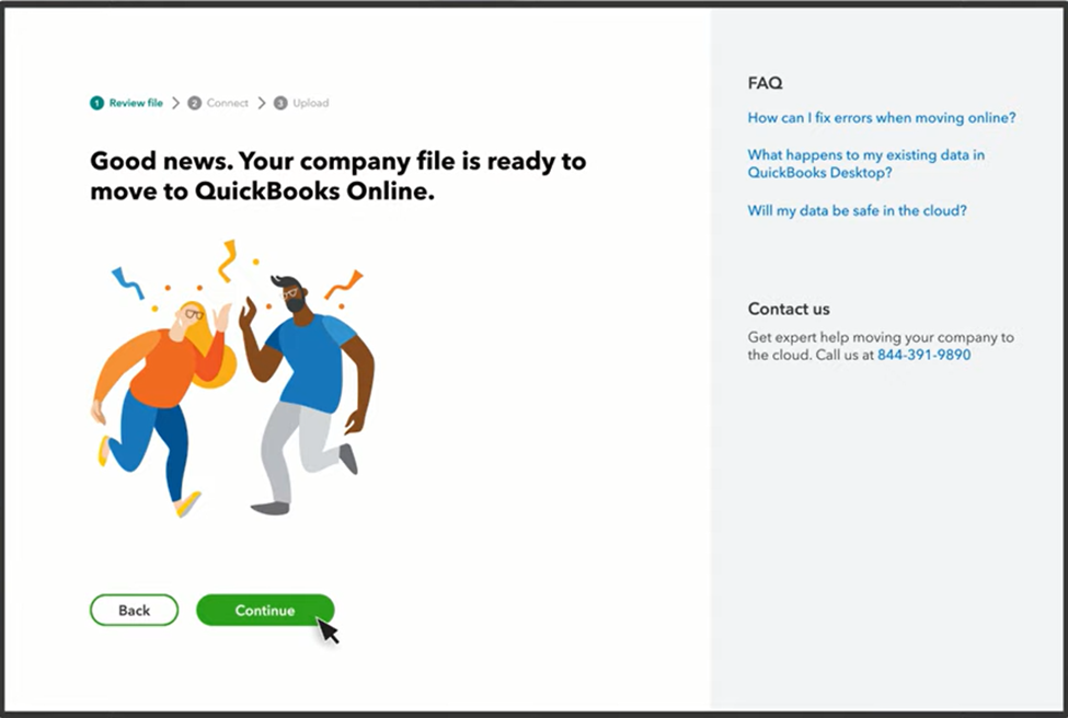 Your company file is ready to move to QuickBooks Online
