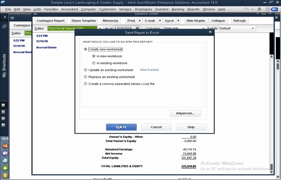 Exporting reports from QuickBooks Desktop