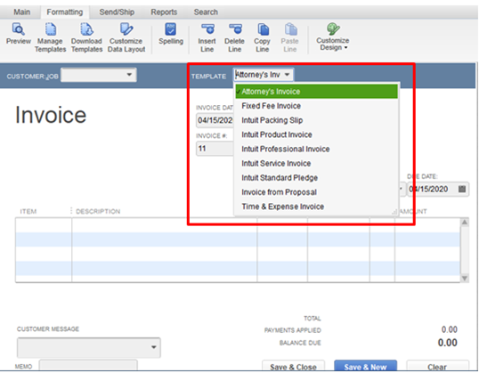 invoice template location